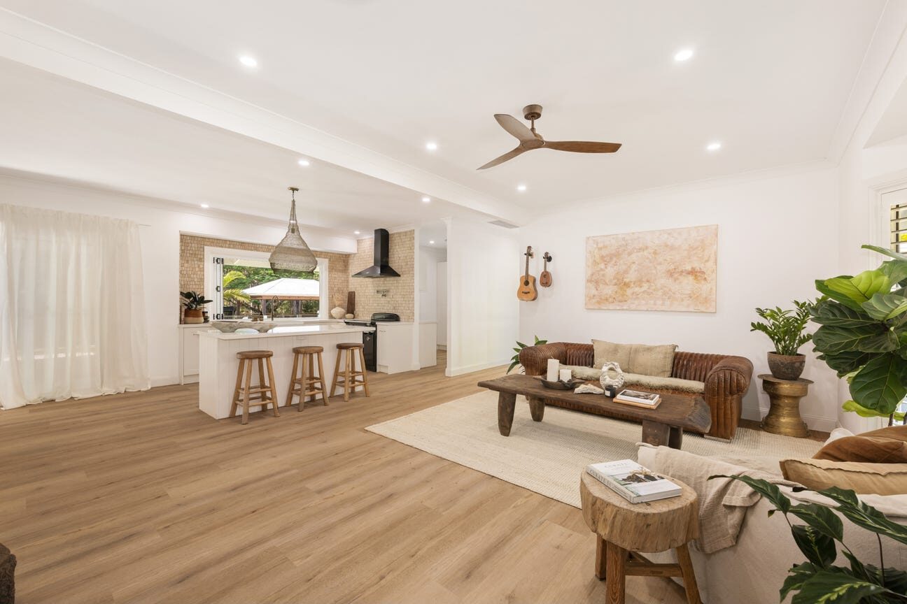 Open-plan living, dining and kitchen