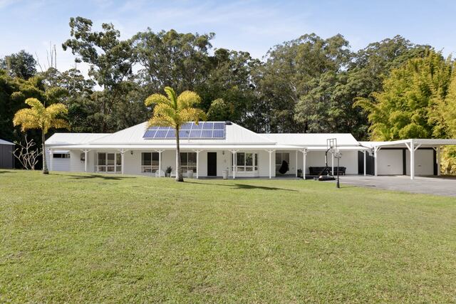The single-level home from the lawn